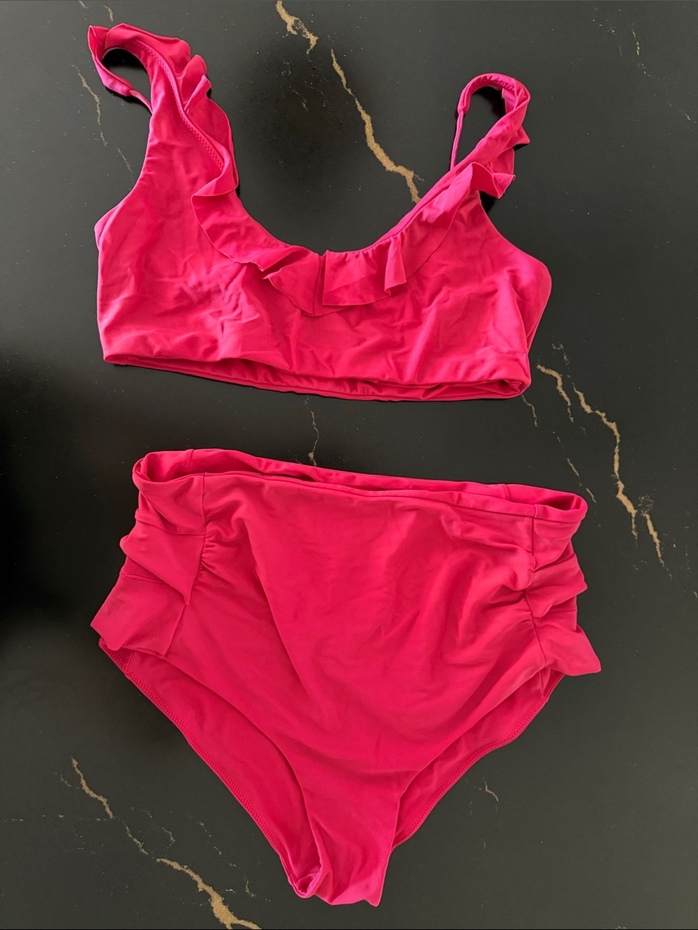 Ruffled High-Waist MATERNITY Bikini Set in Bright Pink